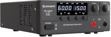 Jesverty Fuente de alimentación CC variable, 0-15V 0-60A 900W conmutación CC regulada fuente de alimentación de banco con perilla codificadora, interruptor de encendido/apagado de salida, pantalla LED