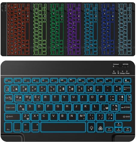 SMCEHEYA Clavier sans Fil Bluetooth avec Rétroéclairé 10 Pouces Ultra Mince pour Windows i-Pad Pro/Air Android, RGB Keyboard Portable Rechargeable Silencieux pour Tablette Smartphone Ordinateur