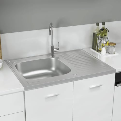 Fregadero de cocina pequeño con escurridor, juego de 800 x 600 x 155 mm, acero inoxidable, para cocina, baño, lavandería, fácil montaje