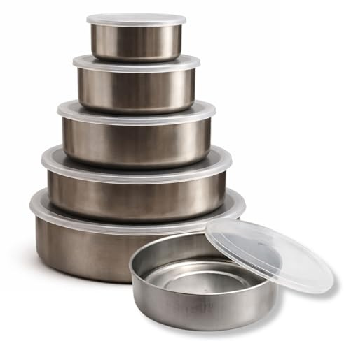 Genérico Set de 5 Recipientes de Acero Inoxidable con Tapa para Alimentos – Fiambreras Reutilizables Apilables, Ideales para Meal Prep, Nevera y Congelador