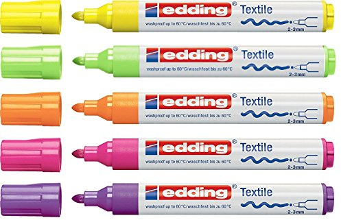 edding 4-4500-5 Textilmarker, Rundspitze, 2-3 mm, Neonfarben, 5