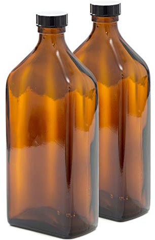 500ml Rectangular AMBER Glass Bottle with BLACK Lid - PACK of 2