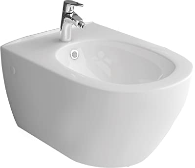 Alpenberger Bidets | Hänge Bidet für Intimdusche Sitzbad | Wand Bidet mit Hahnloch und Überlaufschutz | Moderne Toilette Dusche | Podusche | WC Dusche Taharet | Waschbeckendusche