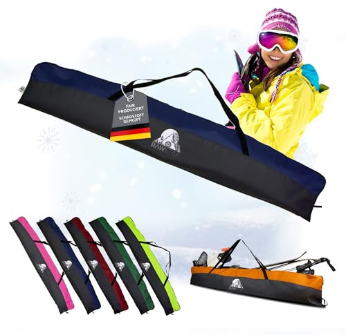 Rawstyle Skidväska, skidväska för skidor och vuxna, skidstavar, 160 cm eller 180 cm eller 190 cm, vattentät skidväska, skidskydd, vintersport, skidförvaring, modell 2 (svart-blå (180 cm))