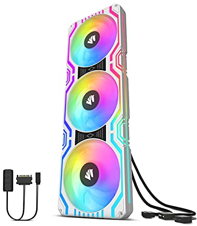 AsiaHorse 3 in 1 PC Gehäuselüfter, 3 * 120mm ARGB PC Lüfter mit 56 Adressierbare LEDs, CPU Gehäuse Lüfter mit PWM Control, Computer Cooler Fan for Motherboard Aura Sync, 800-1800 RPM, Weiß