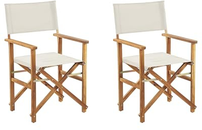 Beliani Set di 2 Sedie da Regista in Legno Chiaro di Acacia e Bianco Sporco Pieghevoli