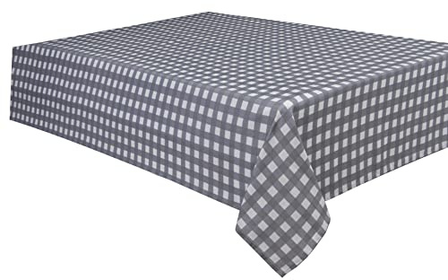 Sleepdown Mantel Decorativo 100% algodón Estampado a Cuadros para Mesa de Comedor, Duradero, Resistente a Las Manchas, Color Gris, 137 cm x 178 cm