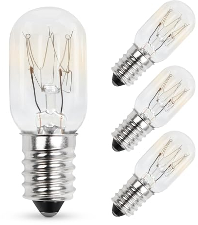 Comyan 15W E14 Screw Salt Lamp Bulbs 230V, T20 Fridge Light Bulbs 2700K Warm White SES Machine Bulbs, Pygmy Bulb 15W Mini Wax Warmer Light Bulb Dimmable - 4Pack
