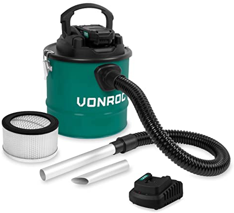 VONROC Aspiracenere a batteria VPower 20V. Incl. una batteria 2.0Ah e caricatore. Serbatoio 12L - Filtro HEPA