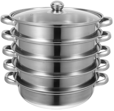 YARNOW Stainless Steel Steamer Pot 5 Tier Multifunctional Stockpot 12.20 Inch Soup Steam Pot Space Saving Kitchen Cookware for Family Cooking