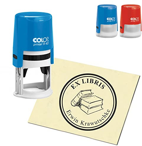 Ex Libris Stempel personalisiert rund Exlibris - Bücher - 40mm COLOP Automatikstempel als Namensstempel Bürostempel
