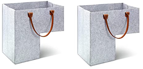 Wisyurt 2 StüCk Treppen Korb mit Leder Griffen für 16 Treppen Organizer Filz Klappbarer Korb Filz,