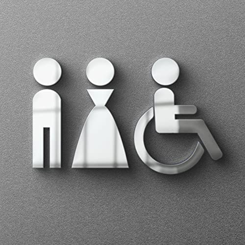 Simbolo Uomo Donna Disabili WC Bagno Toilette porta Omini segnale Targa Porta Targhetta Adesiva Segnaletica Argento Lucido specchio plexiglass