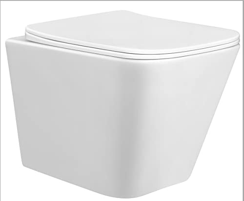 Spülrandlos Hänge WC Set – Hänge WC Komplettset Spülrandlos mit Soft-Close WC-Sitz – Wand WC Tiefspüler aus Keramik, Modern & Hygienisch, Weiß – Aliki Square