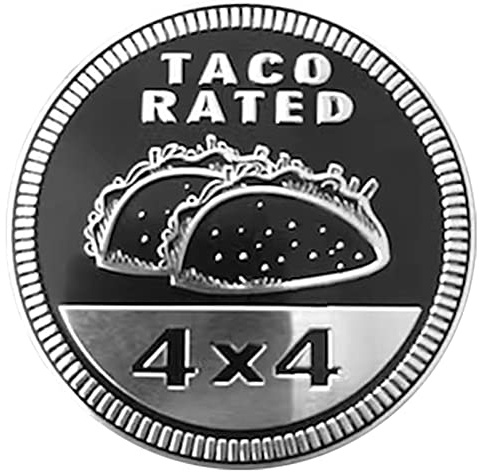 Taco Badge Rated Car Emblem, 4 x 4 Metal Automotive Badge 3D Metal Taco Cars Badges Emblems Round Emblem Decals Cars Badge Decals Stickers Compatible with Jeep Wrangler Vehicles Trucks SUV