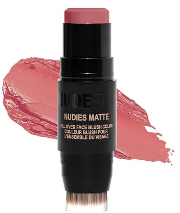 Nudestix Nudies Blush Stick – 3-in-1 Cream Blush for Cheeks, Eyes & Lips with Built-In Brush | Soft Matte Finish for a Natural Flush | Clean, Vegan & Travel-Friendly Makeup (Cherie)