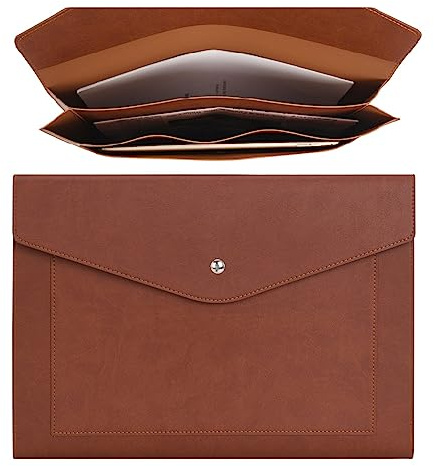 Wason Expansión A4 Documento Archivo PU Cuero Sobre Estuche Titular-Bolsillos de Tamaño Grande para Facturas de Papel Papelería Tablet y PC, Trabajo Estudio Viajes(Marrón oscuro)