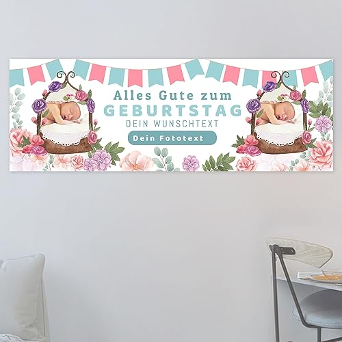 Naispanda Geburtstagsbanner mit Personalisierung, Alles Gute zum Geburtstag-Banner, Personalisierbar mit Deinen Fotos und Texten, Geburtstags Banner mit Eigenem Foto, Namen und Jahreszahl