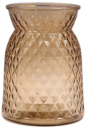 OFFIDIX Glass Flower Vase Lattice Texture Modern Conical Decorative Vase for Table Home Decor Office Wedding Living Room (Brown)