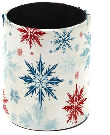 Cartoon Christmas Snowflakes Standing Pencil Case, Cute Round Pen Holder Pouch Pencil Bag Makeup Brush Boxes for School Students Office Women Teens Girls Boys
