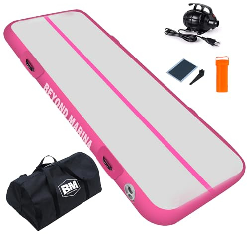 BEYOND MARINA Inflatable Gymnastics Mat, 10 cm Thick Air Tumble Track, 2m/3m/4m/5m Heavy-Duty Tumbling Mat with Electric Pump, for Home, Gym, Cheerleading, Yoga, Acrobatics, Water Fun - 3m Pink