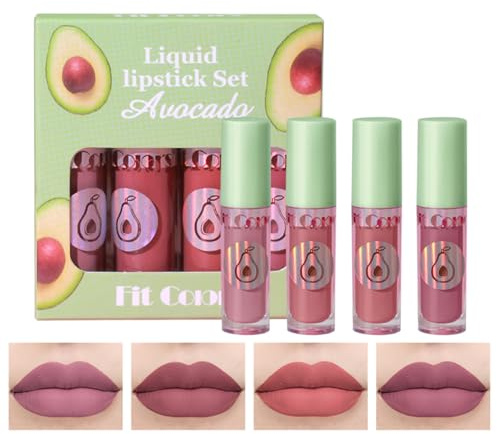 YUDDUO 4 Pcs Flüssiger Lippenstift, Wasserfest Lipgloss, Matte Finish Lippenstifte Nude lange anhaltende natürliche, Antihaft-Cup Lipgloss Lippenstift Set, Für Frauen Schönheit Lipgloss Geschenke(B)