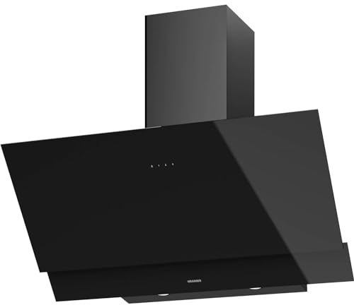Oranier Dunstabzugshaube 90 cm MIRAN90S1 - schwarze Umluft Kopffreihaube mit weißer LED Anzeige - Schräghaube mit 3 Leistungsstufen - Touch-Control