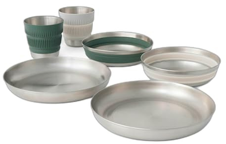 Sea to Summit Detour Stainless Steel Collapsible 2 Person Camp Dinnerware Set (2 Plates, 2 Bowls, 2 Mugs)