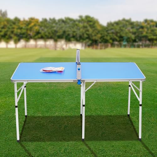 Mini mesa de ping-Pong interior con balas, raquetas de nieve, red y kit de montaje, 76 x 76 x 152 cm, plegable con red, 6 patas de mesa, azul