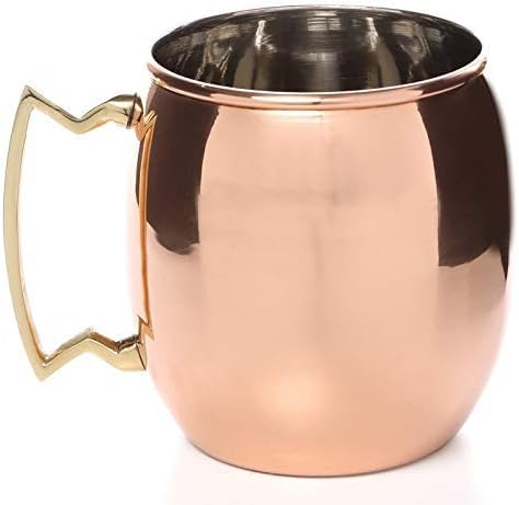 BishtHub Moscow Mule Becher aus reinem Kupfer, verkupfert, Edelstahl, Trinkgeschirr, Tasse, Wasseraufbewahrung, Serviergeschirr, 450 ml, 1 Stück