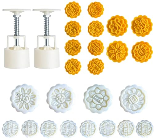50g Mooncake Press Mould,Asudaro 14 Pcs Mooncake Mould Set,3D Flowers Hand Pressure Fondant Dessert Moon Cake Mould,Suitable for Family Parties and Outdoors