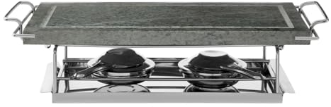 Acense Hot Stone Grill, Gourmet Tabletop Food Cooker for Steak, Seafood and Vegetables - 43 x 20 x 11 cm Marble/Wood