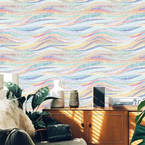 Selbstklebende Tapete Farbige Streifen Tapete Klebfolie Für Küche Schlafzimmer,Wasserfest Tapete Selbstklebend, Wandverkleidung Vinyl Diy Abnehmbar Tapeten,Statische Tapete 40X300CM