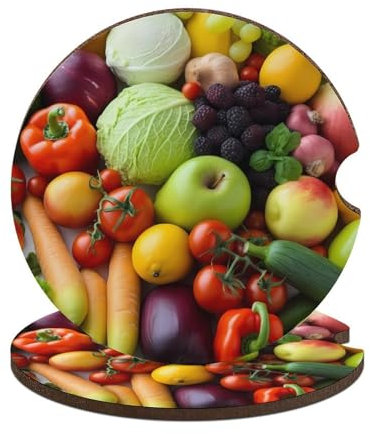 2 posavasos para automóvil, antideslizantes, absorbentes, frutas y verduras frescas, posavasos universales para portavasos de coche, accesorios con base de corcho de 2.6 pulgadas