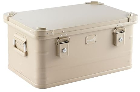 Alubox Alukiste abschließbar E47S SAHARA sand beige - Premium Lagerbox 47 Liter - Materialstärke 1mm - Deckel mit Aluminium Druckguss Stapelecken und Gummidichtung - inklusive Schlösser - lackiert