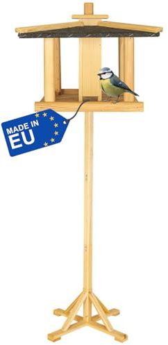 ITA Mangeoire pour Oiseaux 43x43x35 cm en Bois avec Support - Maison pour Oiseaux - Distributeur de Nourriture pour Oiseaux Sauvages - Résistant aux intempéries, Stable, Robuste