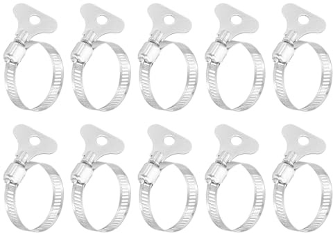 sourcing map 10Pcs Stainless Steel Hose Clamps Worm Gear Hose Clamp, 25-38mm(1 to 1-1/2) Adjustable Thumb Screw Key Type Clamps Fuel Line Clamps 8mm Bandwidth for Plumbing, Automotive