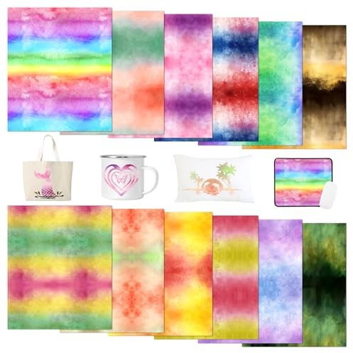 Tintnut Watercolor Sublimation Transfer Paper - 12 Sheets 12x10, Gradient Color Sublimation Ink Transfer Sheets for DIY Mugs, Tumblers, T-Shirts