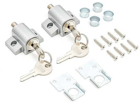 TSS 2 Pcs Sliding Patio Door Lock, Sliding Door Lock for Additional Security. Supplied with Fixtures and Fittings. Universal Lock Suitable for Most Door Types., 45 x 47 x 25mm (Silver)