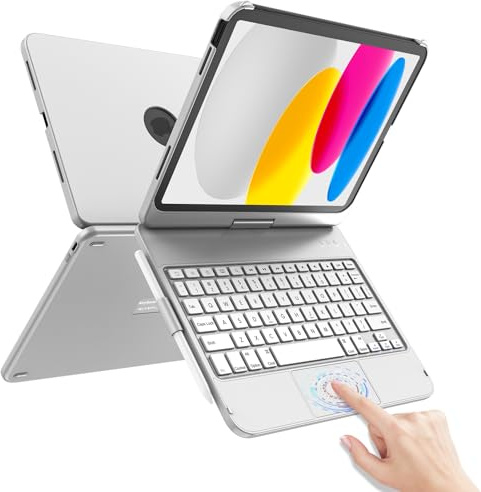 TaIYanG - iPad A16/10th case with keyboard, trackpad, 360° rotatable | For iPad 10.9 inch 2025/2022, Slim and Lightweight, Pencil Holder, for Office, Watching Videos, Drawing, Travel, Grey
