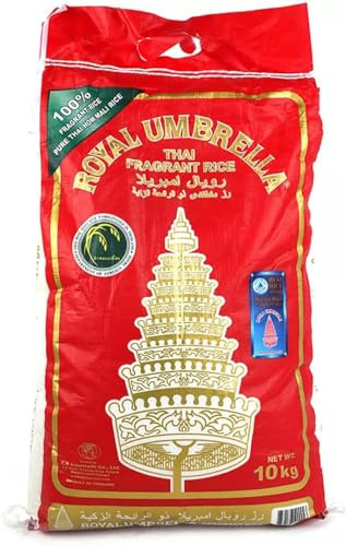 Royal Umbrella Thai Jasmine Rice 10Kg | Naturally Aromatic & Fluffy Grains | Naturally Fragrant Long-Grain Rice | Ideal for Stir-Fries, Curries & Asian Cuisine