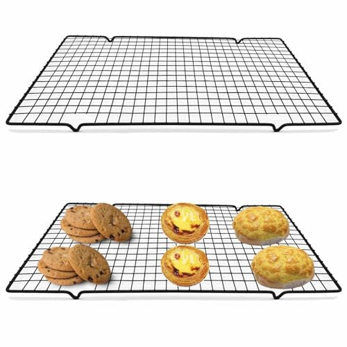 QISF 2 Pack Cooling Rack, 40 x 25.5 x 2 cm Stainless Steel Baking Rack,Wire Grill Rack for Baking Roasting Drying,Black Roasting Rack & Cake Rack & Cookie Drying Rack