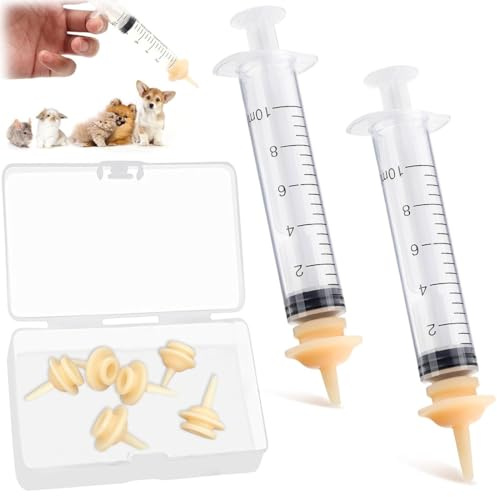 COYUN 10 Pcs Haustier Fütterung Silikon Nippel, katzenmilch Aufzuchtflasche für undewelpen Kitten, mit Spritzen, Plastikspritze, Futterspritzen Kleintiere, für Welpen Hund Katze oder andere Haustiere