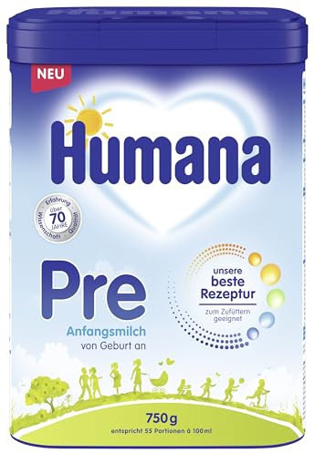 Humana Pre Anfangsmilch 750g-Packung - Babymilch von Geburt an - Säuglingsnahrung als Muttermilchersatz oder Ergänzung - Pre Nahrung Baby