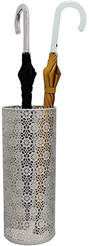 GZSLKSCD Paragüeros Redondos de Metal, con diseño Hueco Tallado, Soporte Independiente para Guardar Paraguas con Gancho, para Decorar la Entrada y el Pasillo (Color: Negro) (Blanco Q)