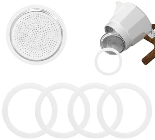 5 PCS Moka Pot Gasket Seals with Mocha Pot Filter Replaceable Coffee Machine Gasket Filter Silicone 6 Cup Gasket for Stovetop Espresso Maker Replacement