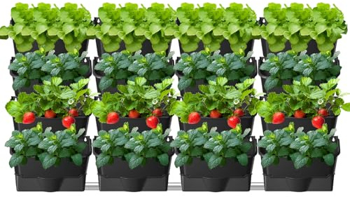 XQZMD Self Watering Wall Planting Pot, Outdoor Hanging Planter Bags with 16 Pots, Vertical Living Green Wall, Pocket Planter Hanging Wall-mounted Holder for Indoor Outdoor (16 pcs - Black A)