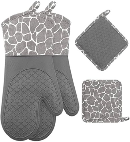 ZIHDKE Oven Mitts Versatile Silicone Kitchen Gloves Heat Resistant Oven Mitts Pots Holder Reusable Oven Gloves For Various Cooking Tasks(Gray)