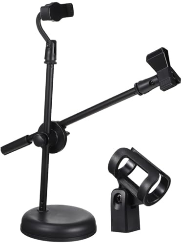 Verstellbarer Tischmikrofonständer mit U-klemme und Handyhalter | Kunststoff, Drehbar und Zerlegbar, mit Verstärktem Sockel, für Home Recording und Broadcasting