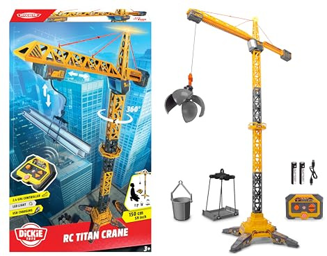 Dickie 203729025 Titan Radiokran mit Funksteuerung, 150 cm, 360° drehbar, mit Licht und USB, inklusive Zubehör, Konstruktionsspielzeug, ab 3 Jahren